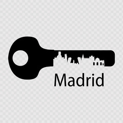 Vector illustration of a key with the Madrid on transparent background.