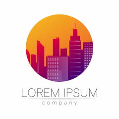 Obraz premium Real Estate Vector Logo with City and Skyline icons. Illustration for Brand Company Identity Concept Design Symbol