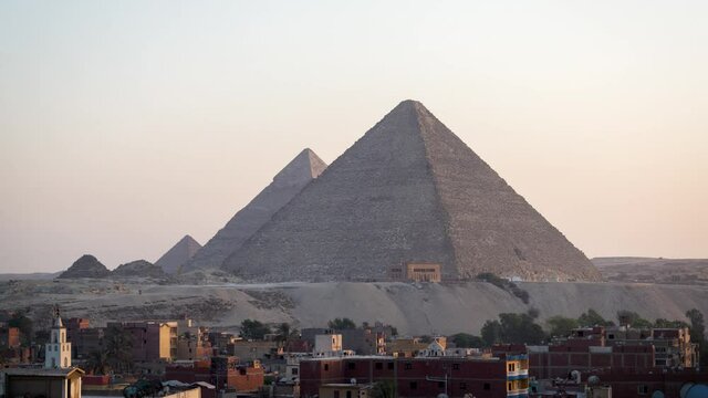 Day to night timelapse of the Great Pyramid of Giza in Egypt