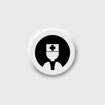 Doctor or healthcare professional on neomorphism button black line icon. Man in medical uniform. Isolated symbol sign for: illustration, logo, mobile, app, design, web, dev, ui, ux. Vector EPS 10