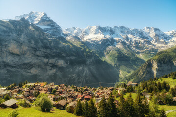 Murren is a picturesque town among the majestic Alps, Switzerland