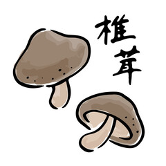 しいたけの和風手描きベクターイラスト　筆文字セット