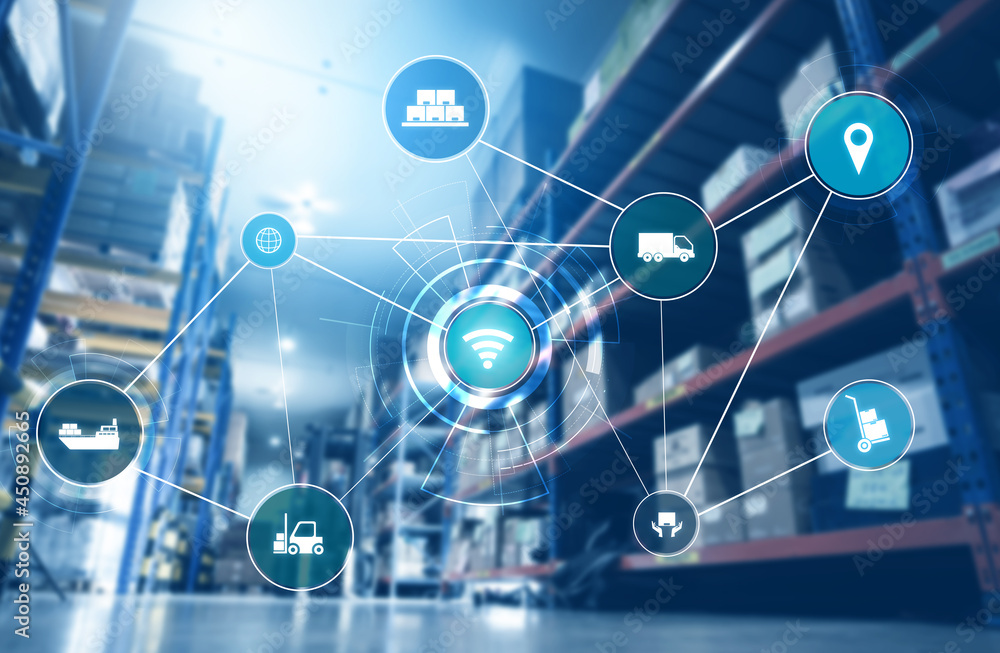 Poster smart warehouse management system with innovative internet of things technology to identify package 