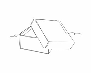 Continuous one line drawing of open gift box in silhouette on a white background. Linear stylized.Minimalist.