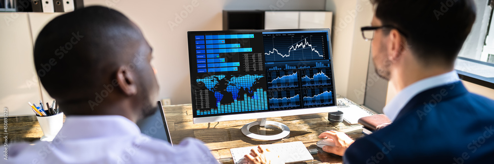 Poster Financial Dashboard Graph On Computer Screen