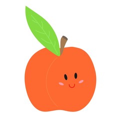 Fresh peach. Logo. Japanese peach with leaves on a white background. Sweet fruits