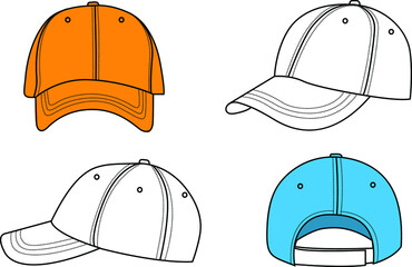 edidable Outline baseball cap vector illustration isolated on white