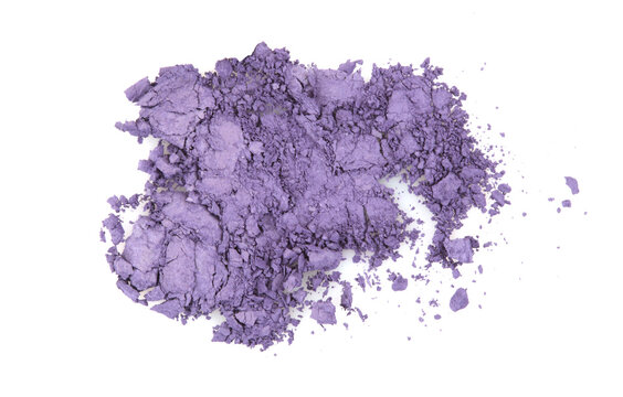 Crumble And Crushe Violet Eyeshadows, Powder. Broken Cosmetics On White Background..