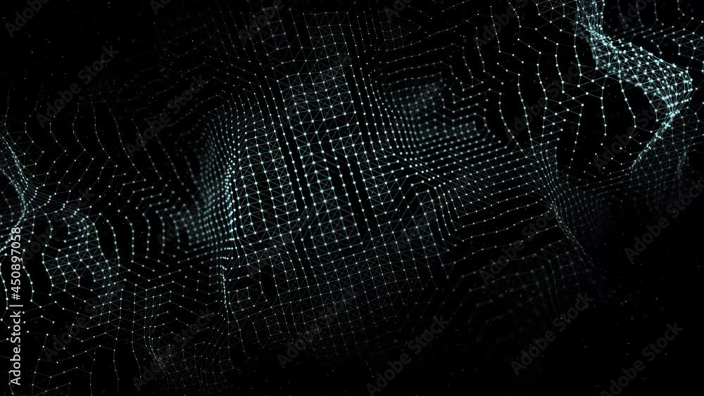 Leinwandbilder Abstract network of moving glowing dots and lines. Network or digital connection. Technology background. 3d rendering. 4K. Seamless loop.