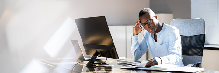 Stressed Sick African American Employee Man