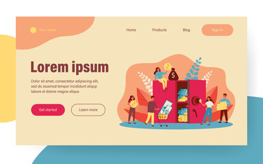 Tiny people around of bank safe full of money isolated flat vector illustration. Cartoon characters protecting or securing their savings. Business and safe investment concept