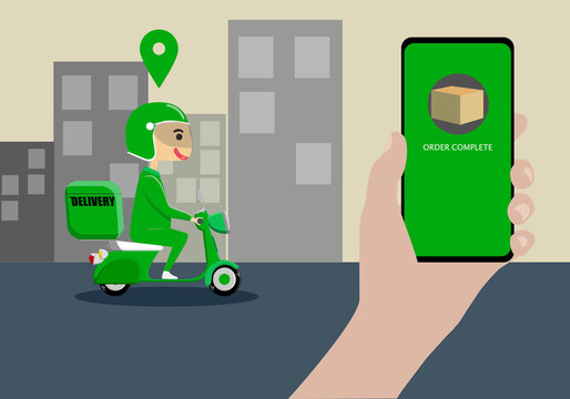 shopping or order food online and delivery by rider , chartoon charactor