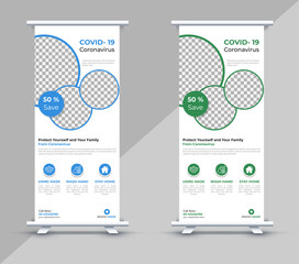 Medical Roll Up Banner Design,  Business Roll Up Banner Template, Covid -19, Coronavirus  Blue, Green color