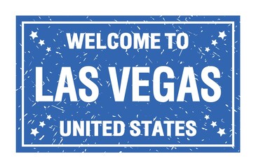 Fototapeta premium WELCOME TO LAS VEGAS - UNITED STATES, words written on light blue rectangle stamp