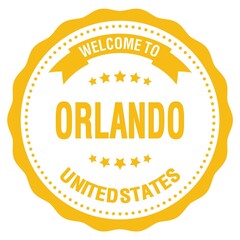WELCOME TO ORLANDO - UNITED STATES, words written on yellow stamp