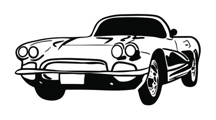 Art image of  auto. Vector car drawn by black lines. Minimal cover design. Creative line-art. Modern vintage cars. Vector template logo,  icon brochures, flyers, presentations, leaflet, banners. 