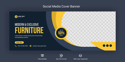 Modern furniture social media Facebook cover banner template