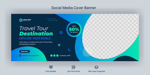 Travel social media Facebook cover banner template