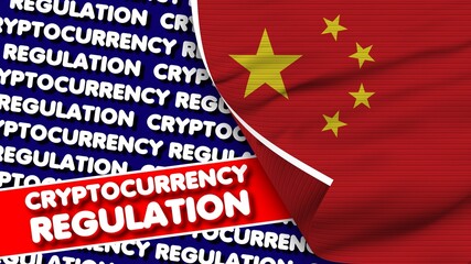 China Realistic Fabric Texture Flag, Cryptocurrency Regulation Titlesi 3D Illustration