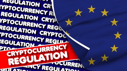European Union Realistic Fabric Texture Flag, Cryptocurrency Regulation Titlesi 3D Illustration
