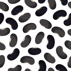 Black beans vector cartoon seamless pattern for template farmer market design, label and packing.