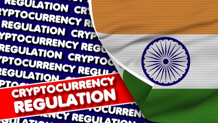 India Realistic Fabric Texture Flag, Cryptocurrency Regulation Titlesi 3D Illustration