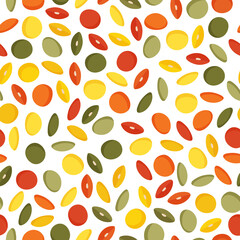 Lentils mix vector cartoon seamless pattern for template farmer market design, label and packing.