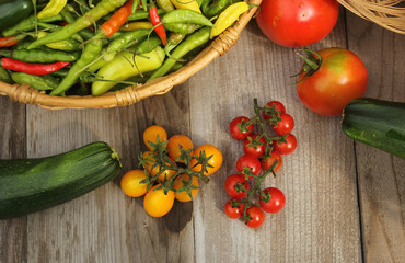 Organic Summer Vegetable Harvest on Table Outdoors on Farm