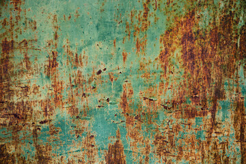 background metal plate painted in green color worn by the years