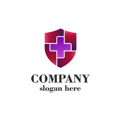Obraz premium Shield medical cross logo design. Health Insurance logo template. Hospital health access