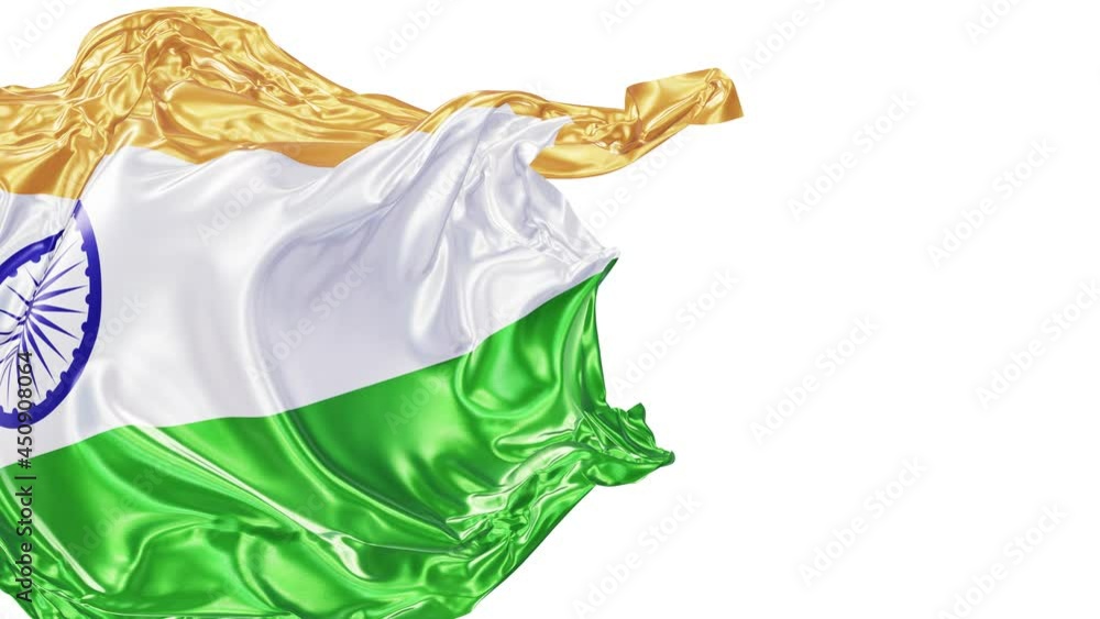 Poster realistic 3d animation of the national flag of india as fly away opener rendered in uhd with alpha m