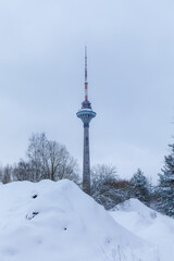Tallinn TV tower with winter landscape, Estonia