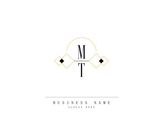 Letter MT Logo, Creative mt Logo Template with Creative Line Art Concept Premium Vector for Luxury Diamond Ring Store and etc - obrazy, fototapety, plakaty