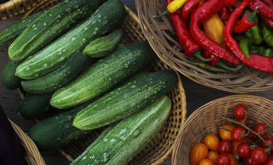 Organic Summer Vegetable Harvest on Table Outdoors at Farmers Market