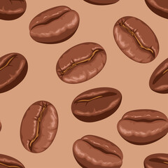 Seamless pattern with coffee beans. Vector illustration in cartoon flat style. Food background.