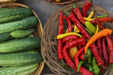 Organic Summer Vegetable Harvest on Table Outdoors at Farmers Market