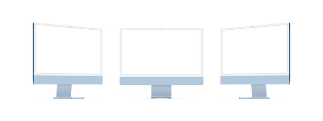Blue Computer Monitors With Blank Screens Isolated on White Background. Mockup to Present Website Design Projects. Vector Illustration
