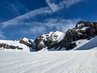 Ski tour to the mountain Clariden in Switzerland. mountaineering in spring in the Glarus and Uri Alps. Huefifirn glacier