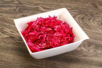 Marinated red cabbage in the bowl