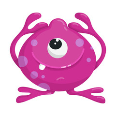 Cute cartoon monster with claw hands and wide smile. One-eyed chyklop, alien, vector graphics.