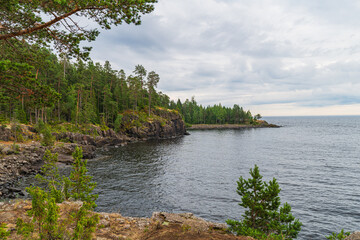 Fototapeta na wymiar Landscape with a rocky coast of the island of Valaam.