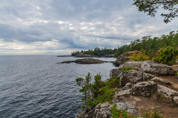 Fototapeta na wymiar Beautiful landscape with rocky coast of Valaam island