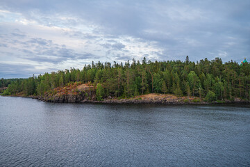 Landscape with a rocky coast of the island of Valaam.