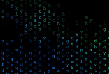 Dark blue, green vector cover with english symbols.