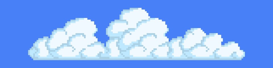 Fototapeta premium Large pixel clouds. Long white pixelated cloud covering horizon. Cloudy weather with possible vector precipitation