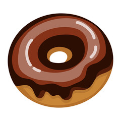 Sweet donut with chocolate icing. Cartoon vector graphics.