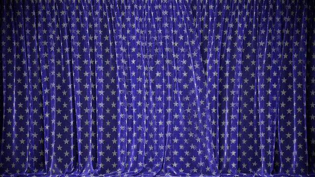 Realistic 3D animation of the stylish stars pattern blue transparent fishnet curtain rendered in UHD with alpha matte