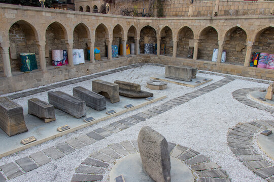 Medieval market square in the old town of Baku, Azerbaijan