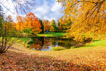 Pond in Catherine park in autumn, Tsarskoe Selo (Pushkin), Saint Petersburg, Russia