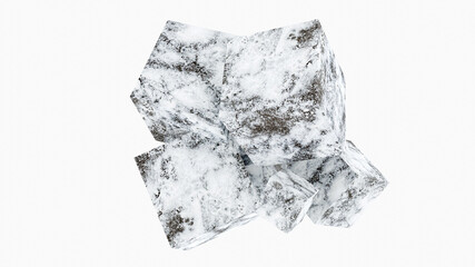 Snow cubes on a white background abstract 3D render